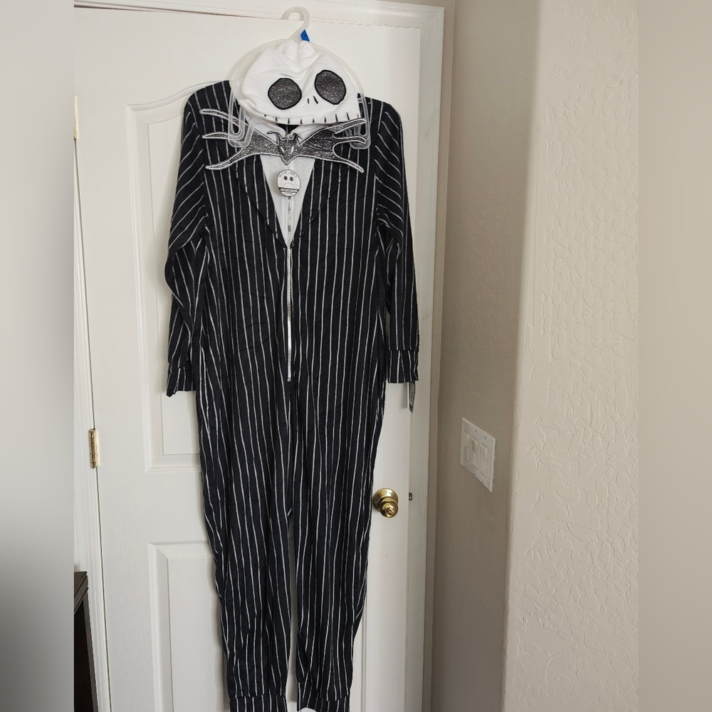 Disney Jack Skellington Black & White Pinstripe One-Piece Pajama Romper